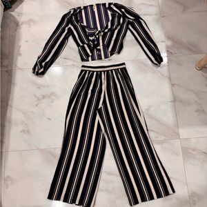 Bo Bell - striped cream and navy two piece set, size small